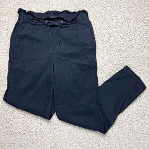 THEORY Slim Straight Linen Blend Pants Paper Bag Waist High Rise Black Size 00